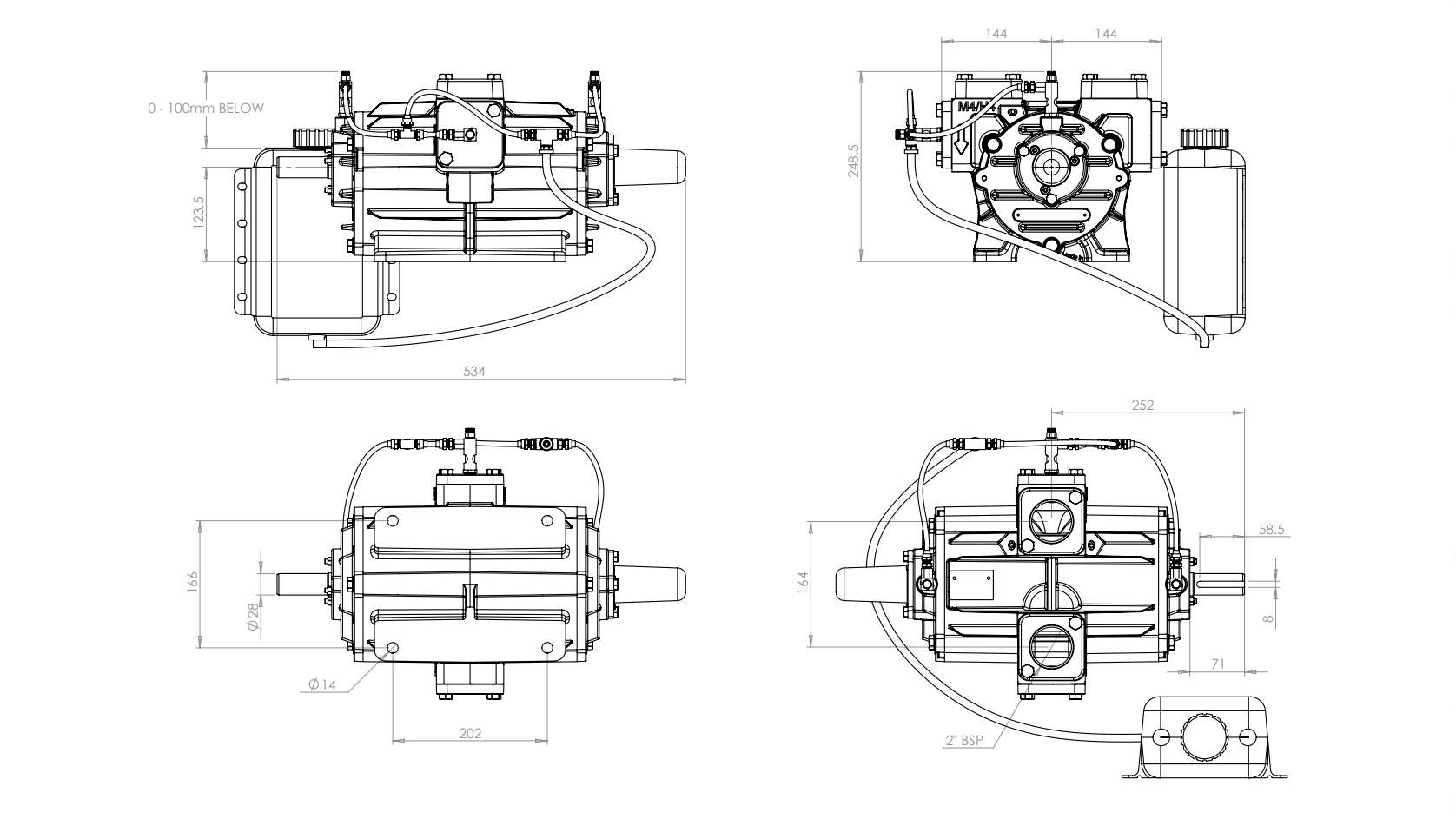 M4 Vacuum Only Pump Dimensional Drawings