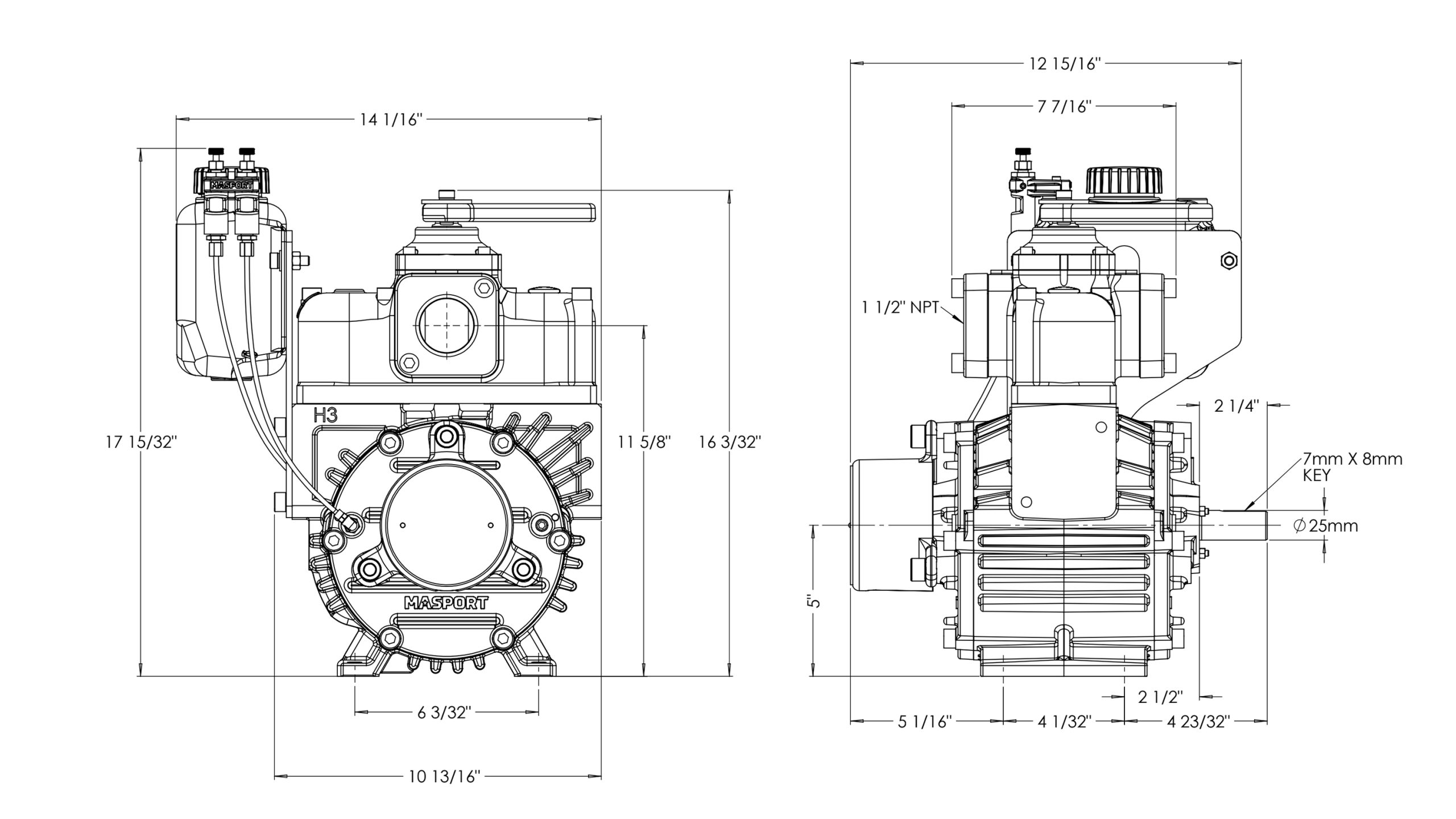 HD3V Vacuum Pressure Dimensional Drawing