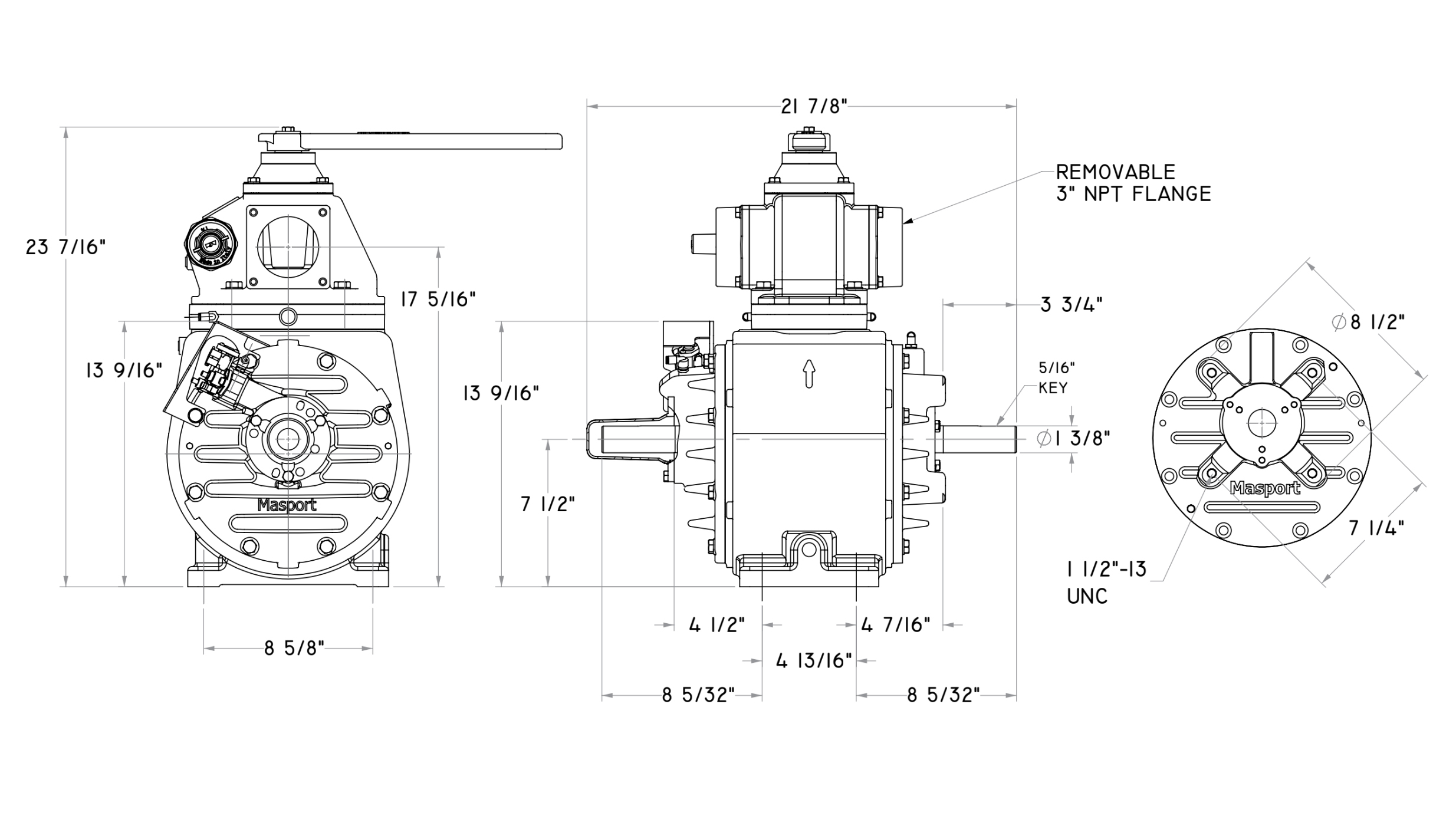 HXL75WV Vacuum Pressure Pump Dimensional Drawing