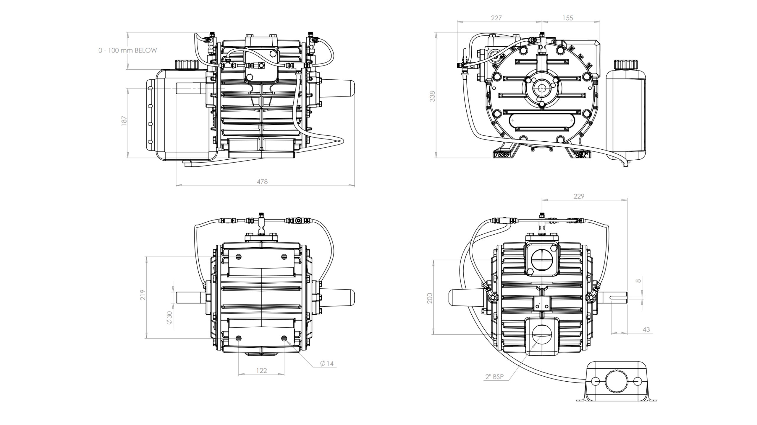 M7.5 Vacuum Only Pump Dimensional Drawing